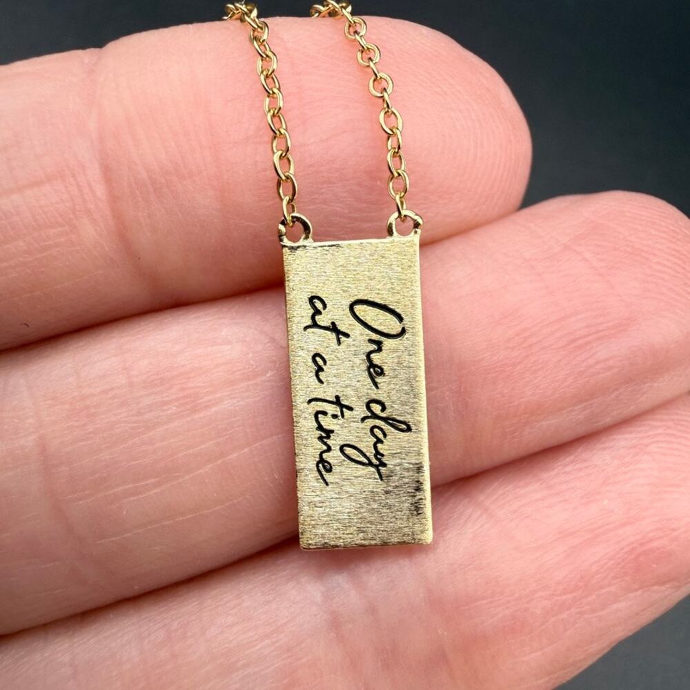 One Day at a Time 10K Gold Vermeil Bar Pendant Necklace 925 Sterling Silver 16"